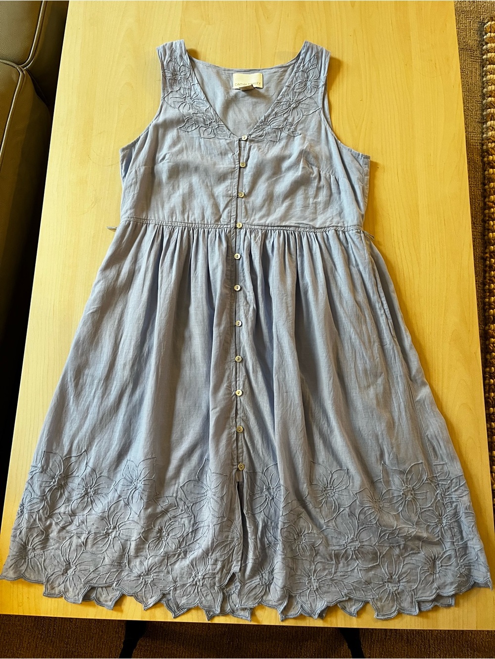 Periwinkle Light Blue Embroidered Button-Front flowy Dress